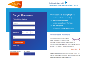 BIDMC Patient Portal password reset