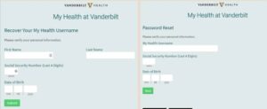 My Health at Vanderbilt reset credentials